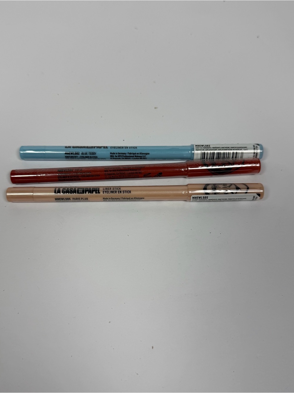 Lot Of 3 NYX Professional Lip Liner Sofia, Paris Plain, Blue Tedddy